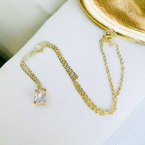 18K Light Gold Cable Chain necklace with clear Cubic Zirconia pendant
